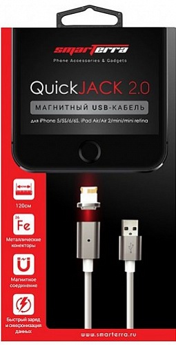

Магнитный USB-кабель Smarterra QuickJack 2.0 для устройств Apple c разъемом Lightning (PVC,белый)