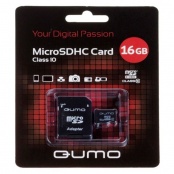 Карта памяти QUMO MicroSDHC 16GB Сlass 10 с адаптером SD, черно-красная картонная упаковка