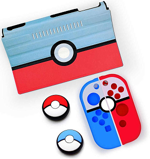 

Защитная шторка на экран + силиконовые чехлы на Joy-Con (2 шт) + Analog Caps (2 шт) для Nintendo Switch (Красно/Серая) (GNS-102)