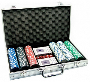 Набор для покера с номиналом в алюминиевом кейсе (300 фишек, 2 колоды) - фото 1