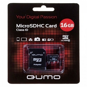

Карта памяти QUMO MicroSDHC 32GB Сlass 10 с адаптером SD, черно-красная картонная упаковка