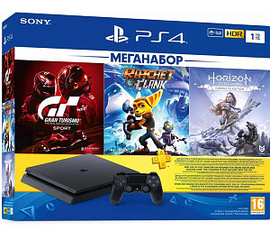 Игровая консоль Sony PlayStation 4 Slim 1TB + Gran Turismo Sport + Horizon: Zero Dawn + Ratchet & Clank + подписка PlayStation Plus на 3 мес. Sony - фото 1