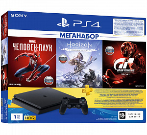 Sony PlayStation 4 Slim 1 TB (CUH-2208B) + Marvel Человек-Паук + Horizon Zero Dawn. Complete Edition + Gran Turismo Sport + подписка PlayStation Plus на 3 мес. Sony