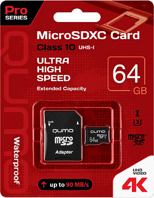Карта памяти QUMO MicroSDXC 64GB Pro seria 3.0 (с адаптером SD) - фото 1