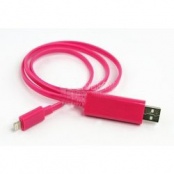Дата-кабель плоский Red Line USB - 8 - pin для Apple, розовый