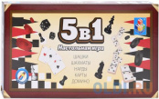 Игра настольная 5в1 "Шашки/шахматы/нарды/карты/домино" на магните 25х13,2х3,5см